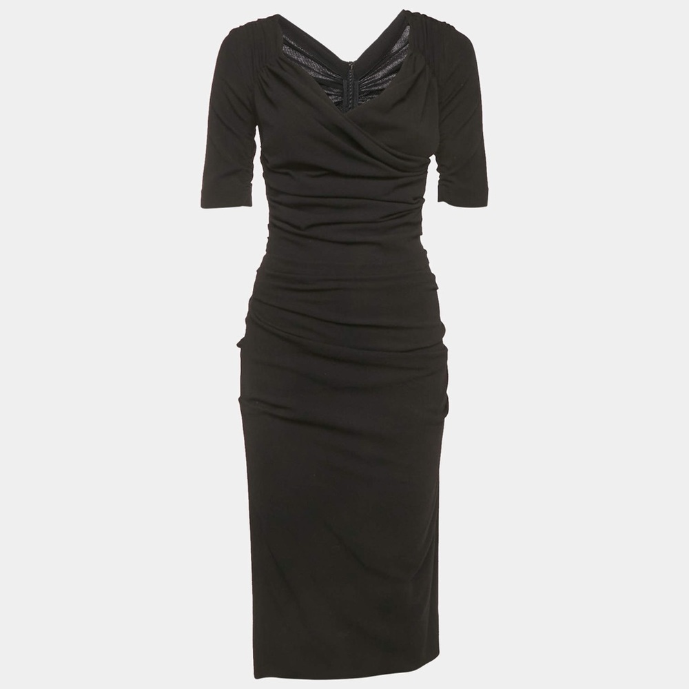 Dolce & Gabbana Wool Crepe Dress Black Draped Women's Size 38
